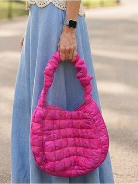 Hot Pink Quilted Shoulder Bag Adjustable Strap Barbiecore Girlhoodcore Dollcore